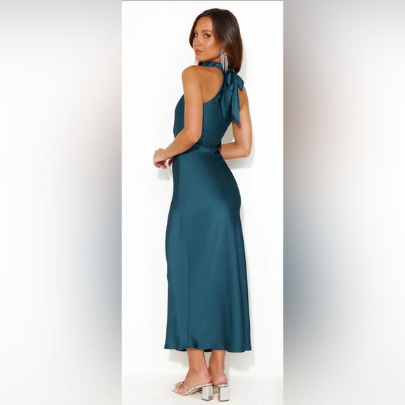 Hello Molly Teal Satin Maxi Dress - Picture 2 of 4